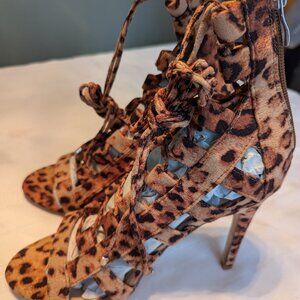 Lace-Up Leopard Print Sandals
